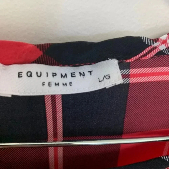 Equipment Femme  Liam Silk Plaid Top Black Red L - Picture 4 of 11